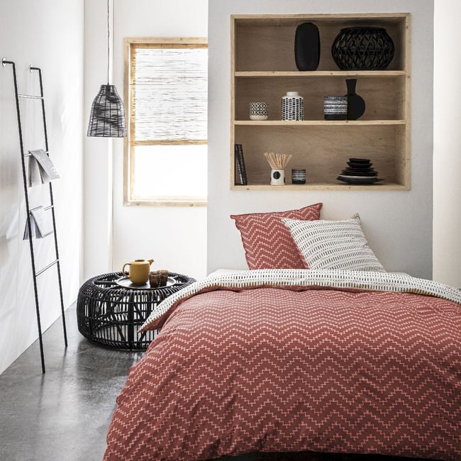Parure de lit imprimé Floral coton SUNSHINE ARCHIE rouge <span itemprop=