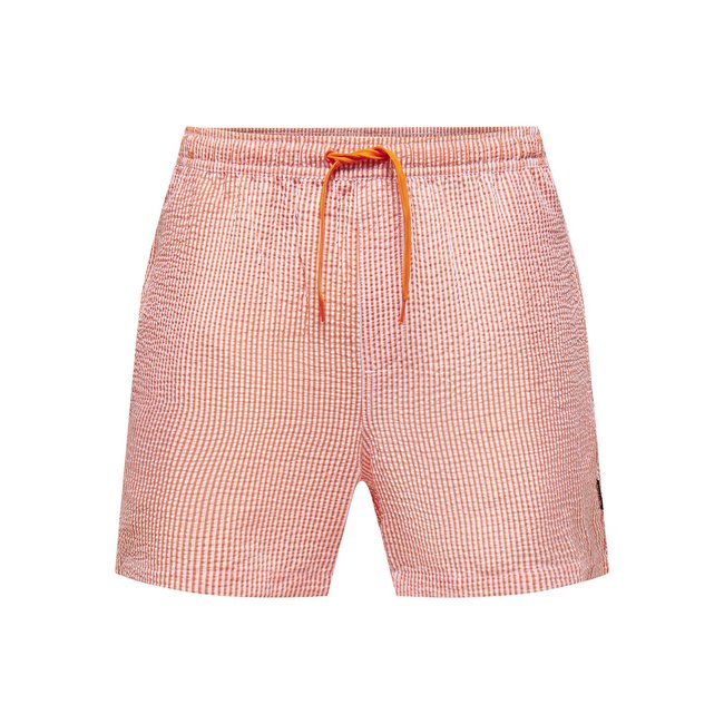 Ted Seersucker Swim Shorts in Striped Print, red, ONLY & SONS