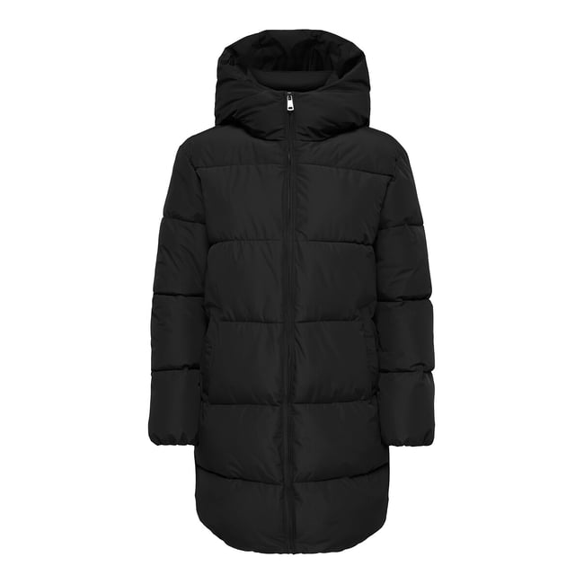 Doudoune longue à capuche noir <span itemprop=