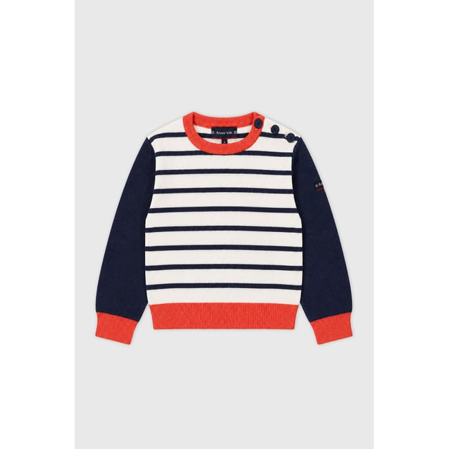Pull marin Kids - coton et laine nature/marine deep/mecca o <span itemprop=