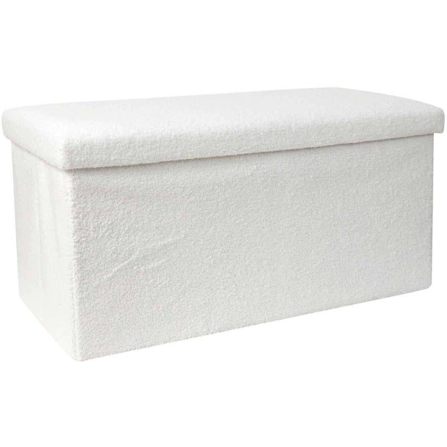 Banc coffre pliable en bouclette blanc Couleur blanc <span itemprop=