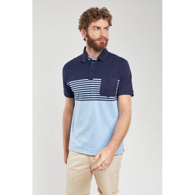 Polo bicolore rayé en coton léger BERAC river/marine deep <span itemprop=