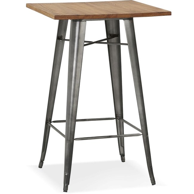 Table haute bois et métal carré Franklin Couleur marron et gris <span itemprop=