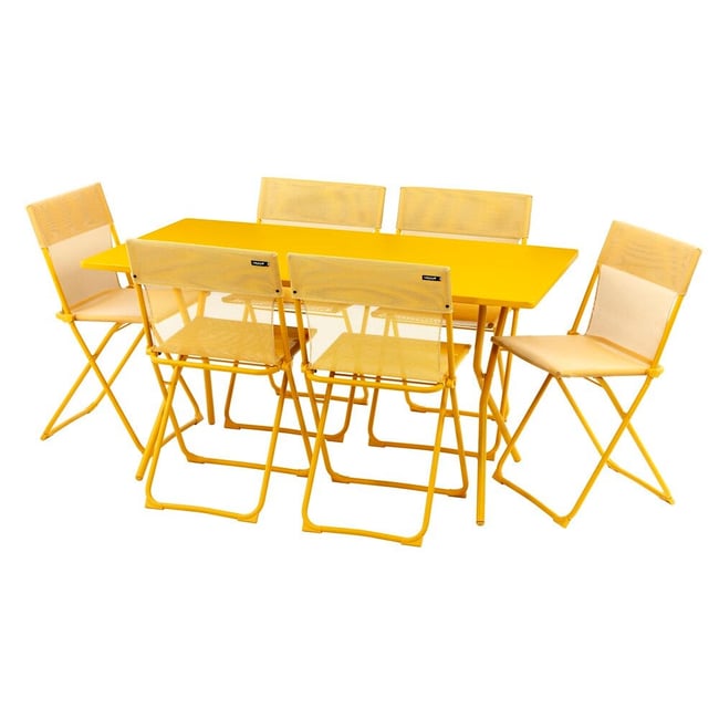 Ensemble 1 table rectangle, 6 chaises pliantes ultra-compactes - BALCONY jaune miel-miel <span itemprop=