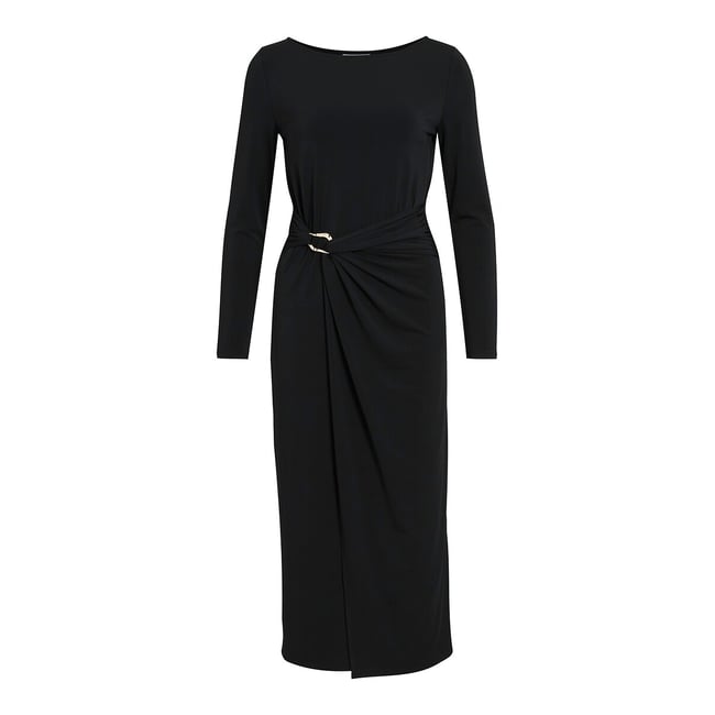 Robe longue drapée avec détail bijoux noir <span itemprop=