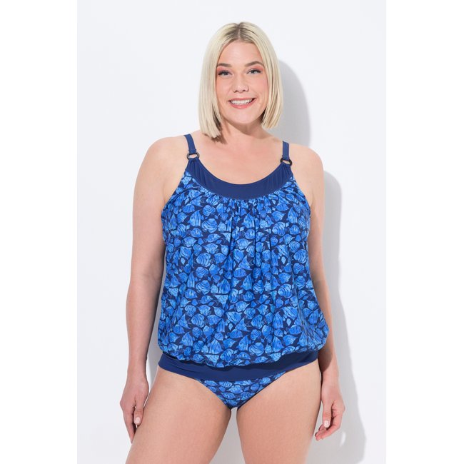 Tankini avec bonnets souples, motif poissons indigo foncé <span itemprop=