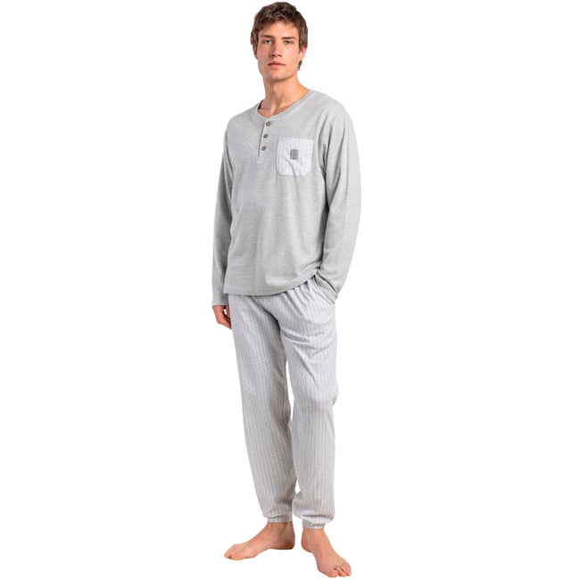 Pyjama pantalon polo manches longues Heritage gris <span itemprop=