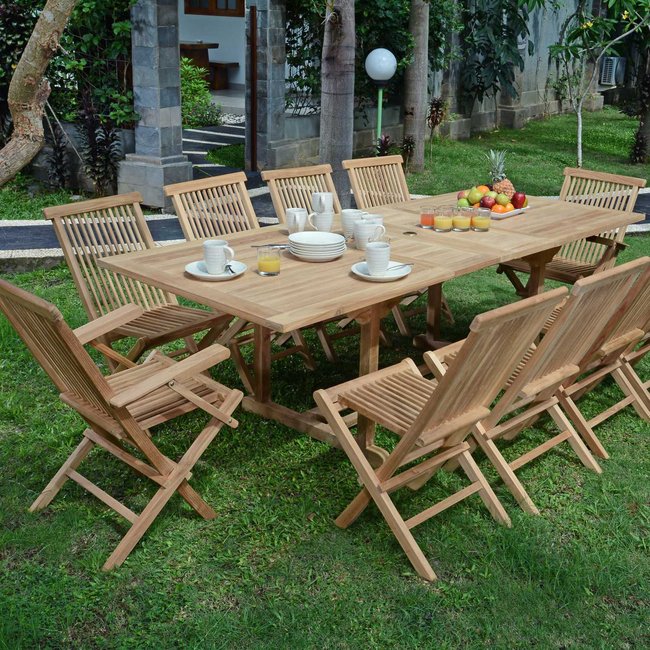 Salon de jardin en teck massif Vienne, 10 places naturel <span itemprop=
