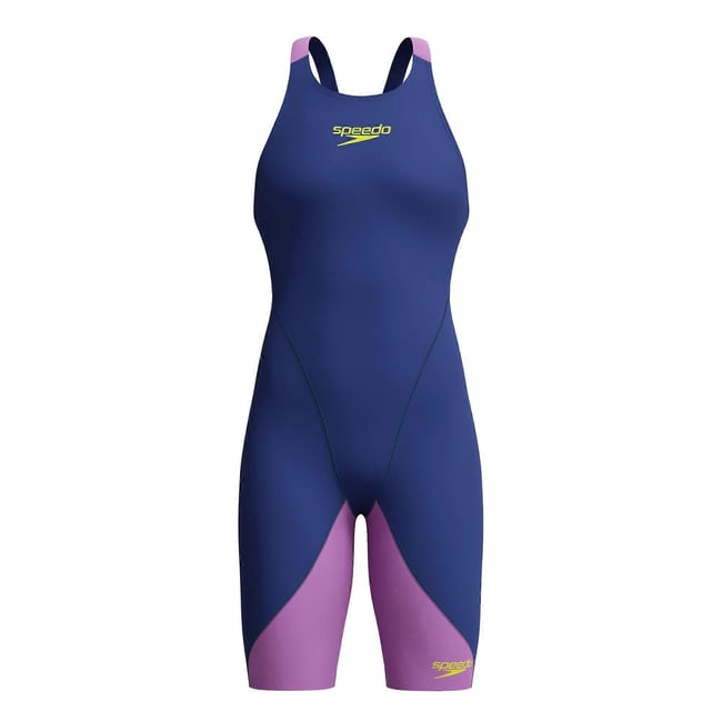 Maillot de bain 1 pièce long motif/style blocs de couleurs LZR IGNITE bleu marine <span itemprop=
