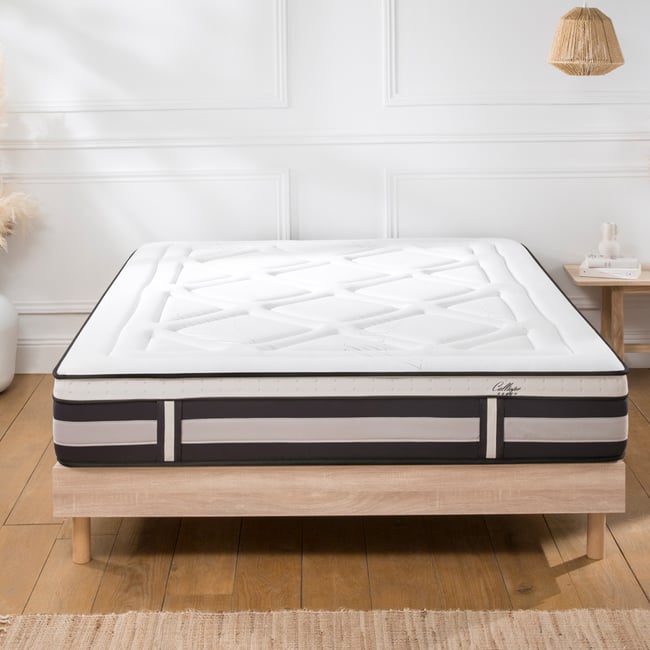 Ensemble Matelas CALLIOPE Mémoire et sommier bois Couleur marron <span itemprop=