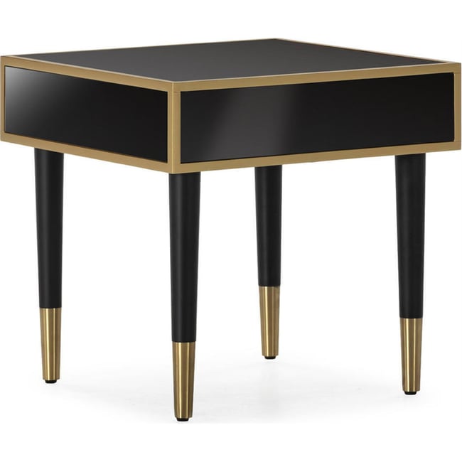 Table de chevet effet miroir avec tiroir Couleur noir et doré <span itemprop=