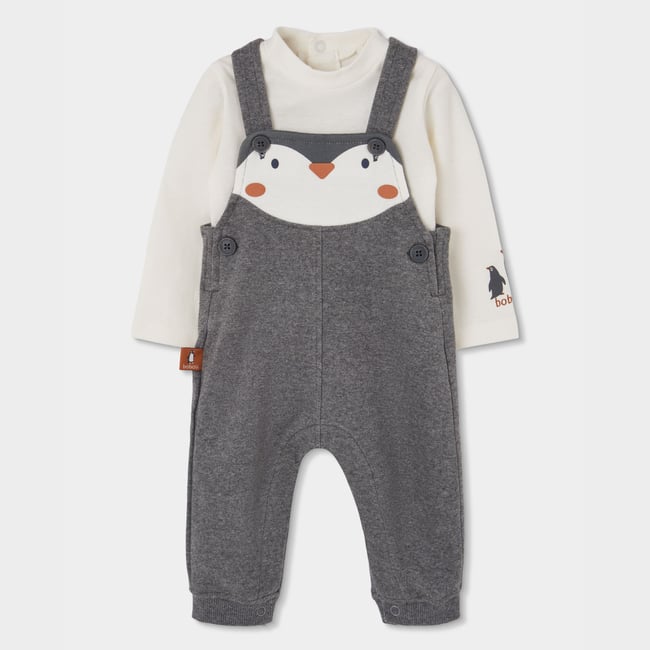 Ensemble bébé garçon imprimé pingouin gris <span itemprop=