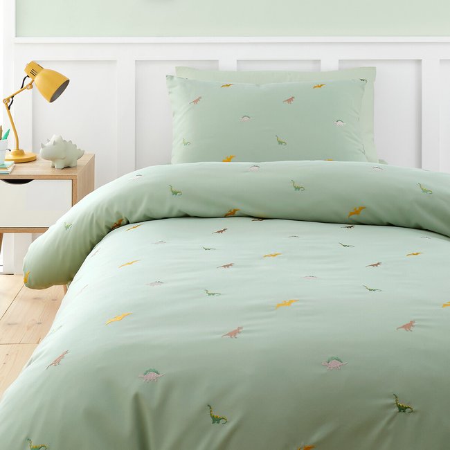 Embroidered Dinosaur Duvet Cover and Pillowcase Set, green, CATHERINE LANSFIELD