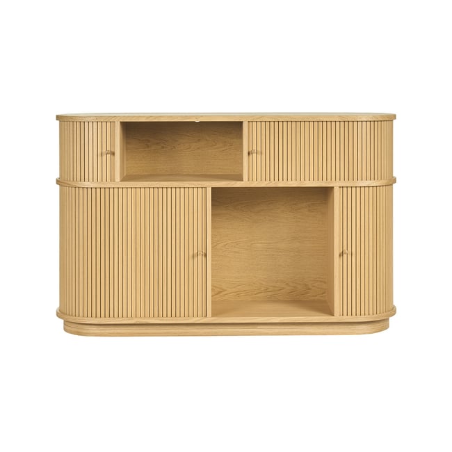 Console vintage en bois clair chêne avec portes coulissantes L120 cm EPIC Couleur chêne clair <span itemprop=