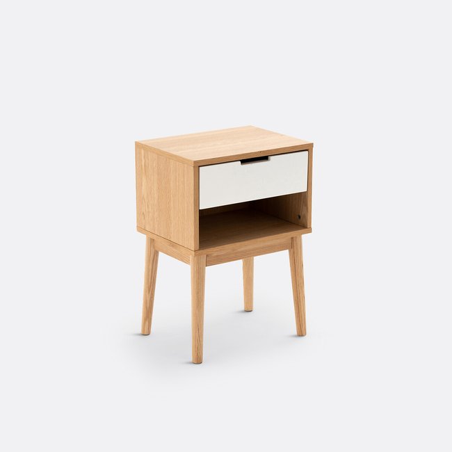 Mesita de noche vintage, Jimi blanco/madera <span itemprop=