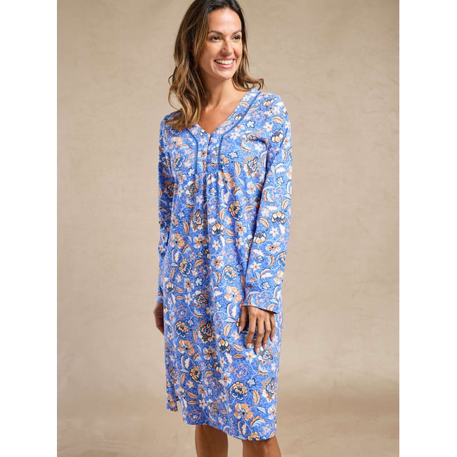 Chemise de nuit courte en jersey imprimé bleu <span itemprop=
