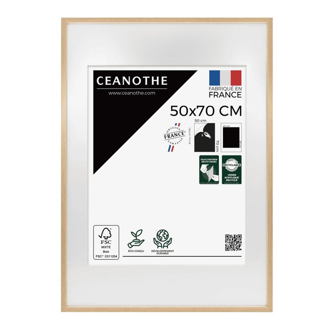 Cadre Photo Avec Passe-partout 50x70 Cm Chêne ALBA Couleur bois brut <span itemprop=