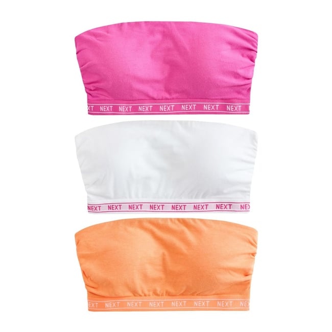 Soutien-gorge bandeau en coton, lot de 3 rose/orange/blanc <span itemprop=