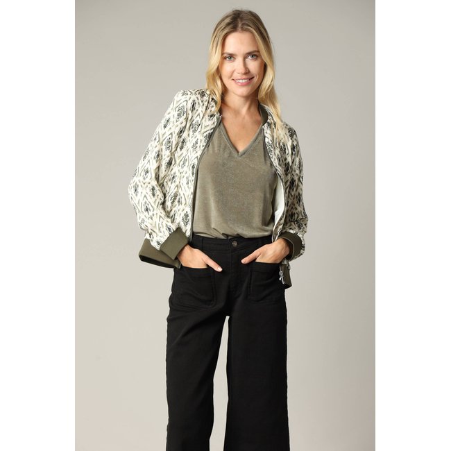 Veste à manches longues imprimé ethnique avec col teddy et fermeture zip RONY tilleul <span itemprop=