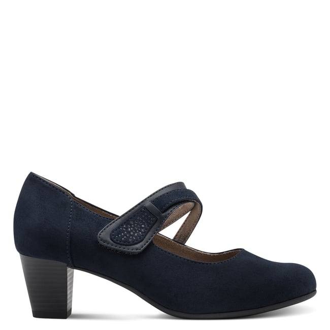 Escarpin talon bloc bleu marine <span itemprop=