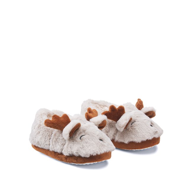Zapatillas slip on, cabeza de reno beige <span itemprop=