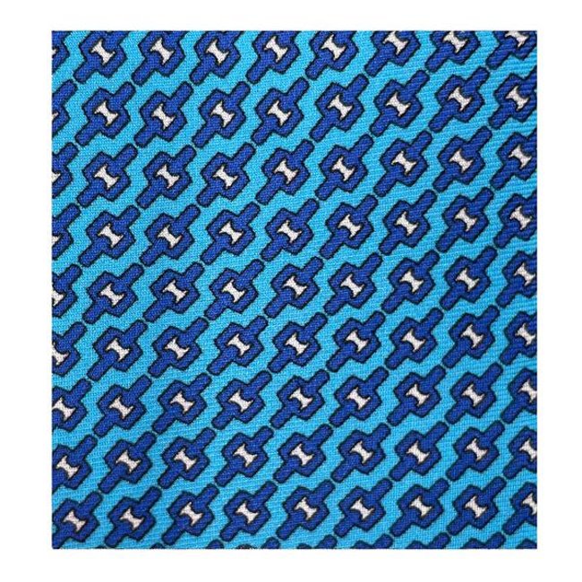Cravate 100% soie motif noeuds bleu et turquoise <span itemprop=