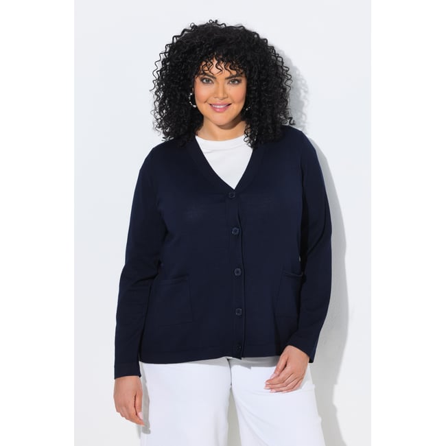 Cardigan avec empiècement en popeline marine <span itemprop=