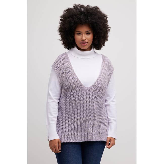 Ulla Popken Pull Col V Manches Longues Femme Grandes Tailles - Sweater Tricot Doux