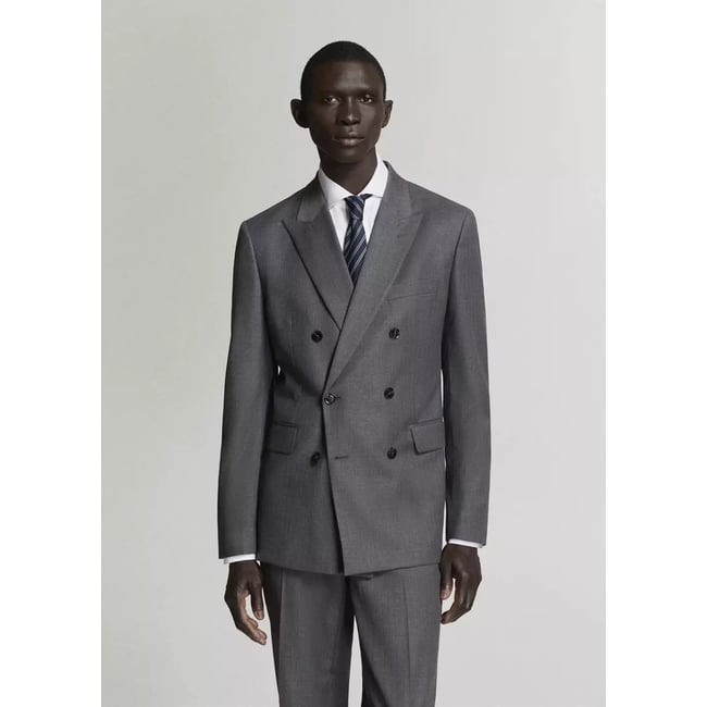 Veste de costume Monaco croisée slim-fit gris chiné moyen <span itemprop=