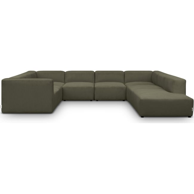 Canapé modulable panoramique 12 places ouvert à droite en velours côtelé - MODULO Couleur vert kaki <span itemprop=