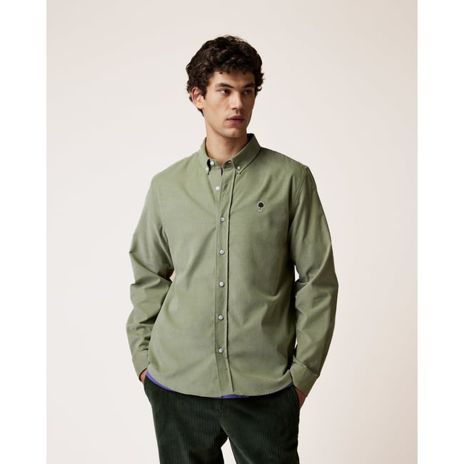 Chemise en velours côtelé kaki <span itemprop=