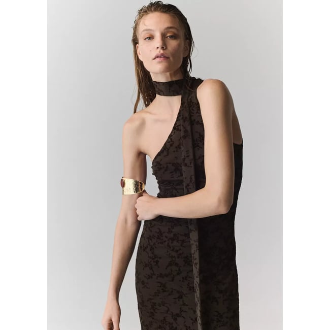 Robe dévorée avec détail de nœud marron <span itemprop=