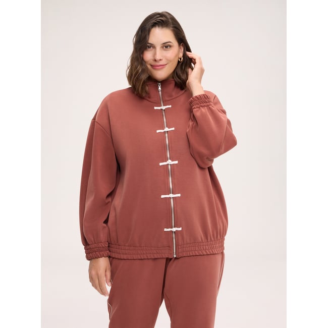 Sweat-shirt à fermeture éclair et à brandebourgs marron <span itemprop=
