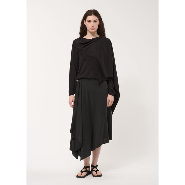Jupe asymétrique en jersey fluide noir <span itemprop=