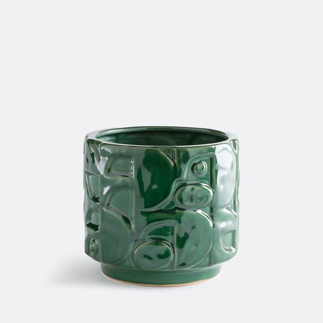 Macetero de cerámica en relieve, diámetro 21 cm, KYRIA verde <span itemprop=