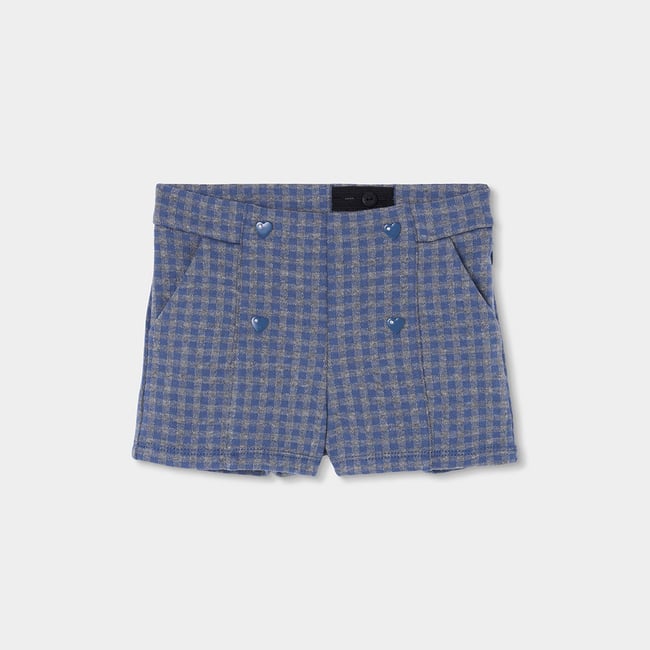 Shorts fillle en maille à carreaux avec coeurs multicolore <span itemprop=