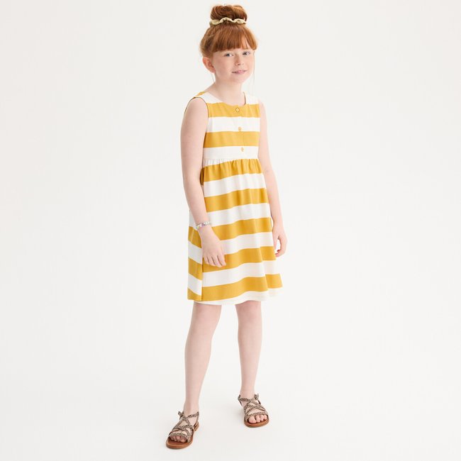 Sleeveless Striped Flared Dress, yellow striped, LA REDOUTE COLLECTIONS