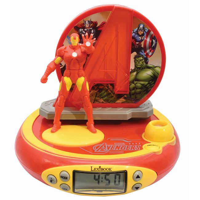 Réveil Projecteur Avengers avec Iron Man en 3D rouge <span itemprop=