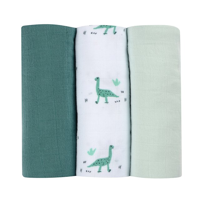 Boite de 3 langes Jurassique vert <span itemprop=