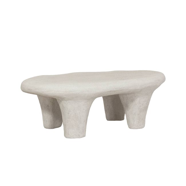 Table basse en bois effet béton ovale DANAÉ Couleur blanc <span itemprop=