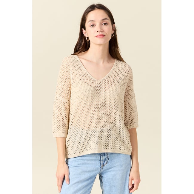 Pull ajouré col v manches 3/4 - BONOBO