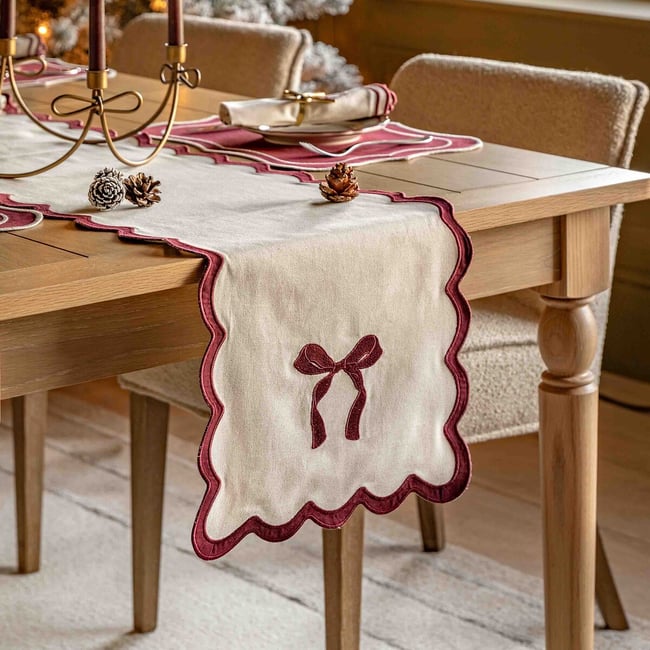 Vintage Scalloped Bow Table Runner 36x180cm, natural, ÉDITÉ