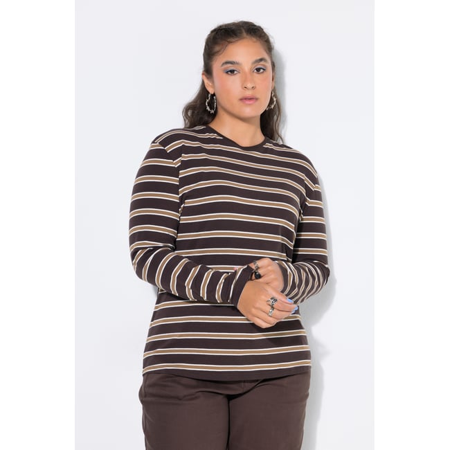 T-shirt à manches longues, coupe classique marron pin <span itemprop=