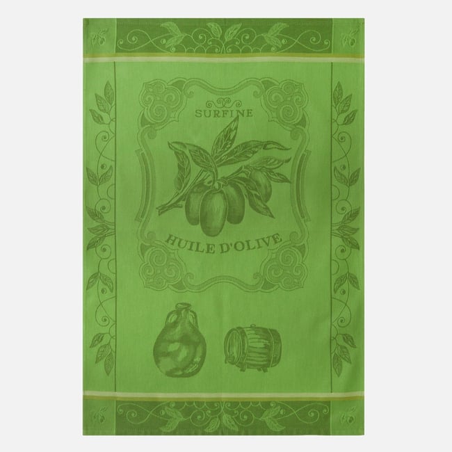 Torchon jacquard en coton HUILE SURFINE vert olive <span itemprop=