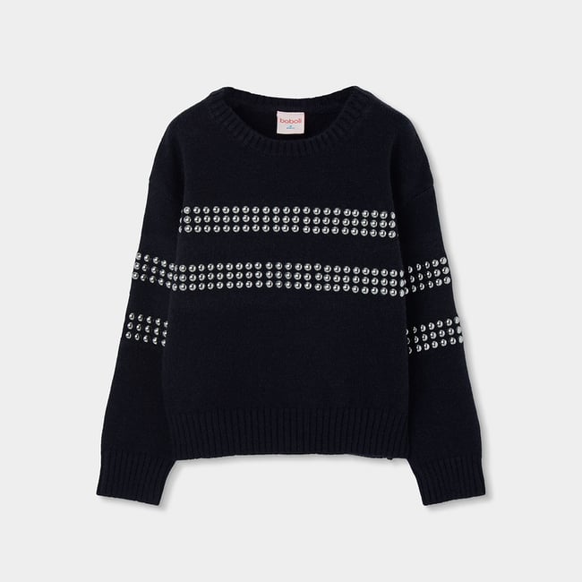 Pull fille avec clous noir <span itemprop=