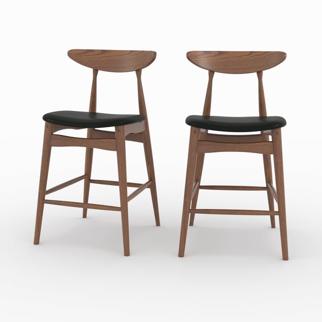 Lot de 2 chaises pour ilot central 63,5 cm en cuir synthétique et bois d'hévéa - JOSETTE Couleur noir <span itemprop=