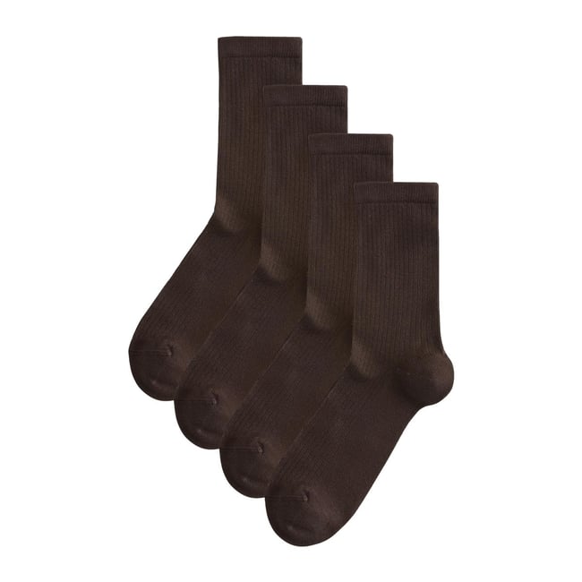 Socquettes côtelées ultra douces, 4 paires marron chocolat <span itemprop=