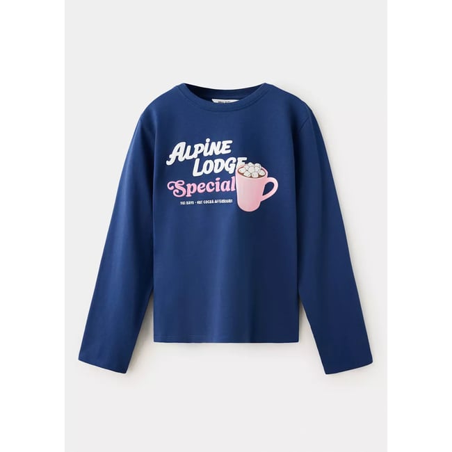 T-shirt coton détail imprimé bleu marine <span itemprop=