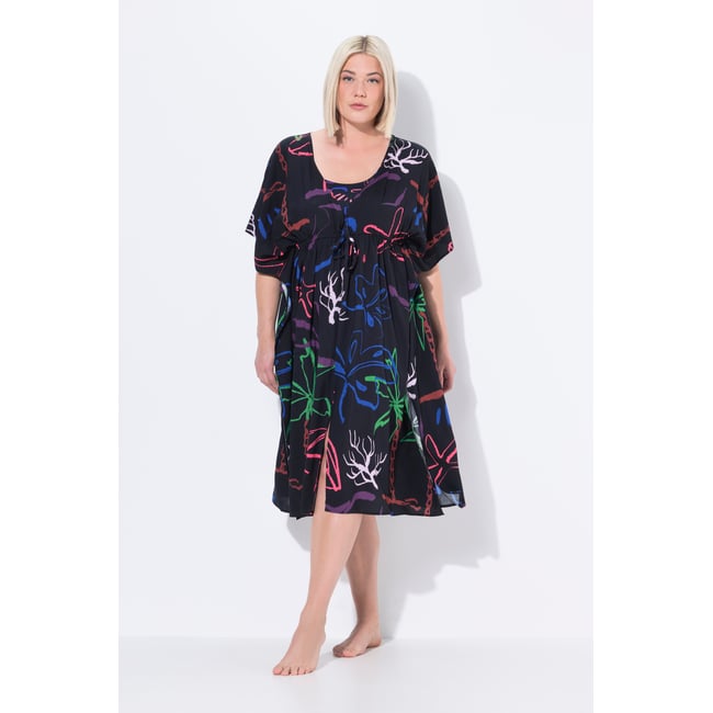 Caftan encolure en V et manches courtes noir <span itemprop=