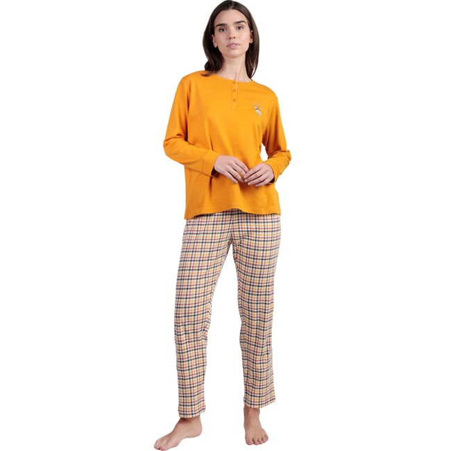 Pyjama pantalon top polo manches longues LouLou Returns jaune <span itemprop=